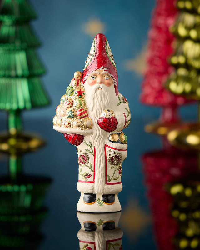 Father Christmas Holding Gold Ornaments Figurine